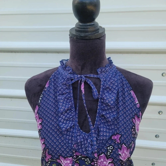 XX1 Blouse Tank Top Paisley Floral Multicolor Ruffles Stretch Tie Neck Sz S - Picture 9 of 9